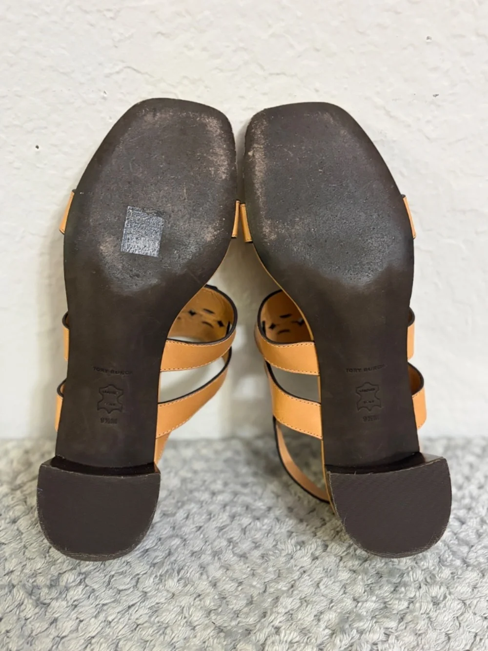 Tory Burch Tan Leather Block Heel Sandals